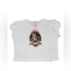 Women’s White Marie Antoinette Graphic Baby Tee “Portrait Mode” Puff Sleeve XL